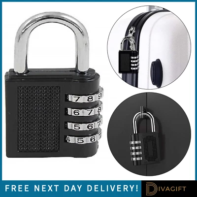 SECURITY PADLOCK OUTDOOR BLACK HEAVY DUTY 4-DIGIT COMBINATION LOCK WEATHERPROOF - Image 1 of 4