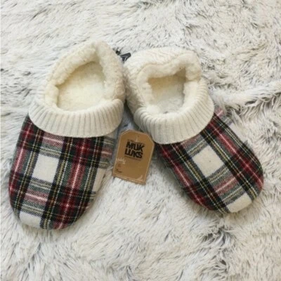MUK LUKS Plaid Slippers faux fur lining faux suede outsole XL (11/12) - Image 1 of 4