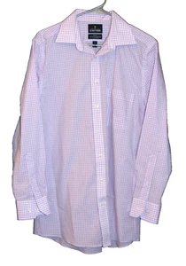 Stafford Travel Fitted Button Up Dress Shirt 15 1/2 (32/33) Light Purple Check - Picture 1 of 3