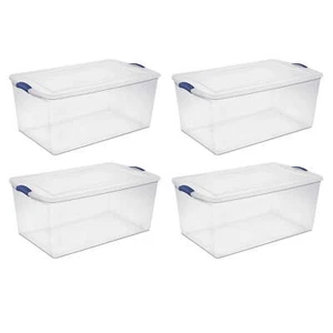 Large Storage Bin, 105 Quart Clear Plastic Storage Bin with Latch Lid,Blue 4pack - Picture 1 of 7