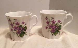 Pair VINTAGE ROYAL GRAFTON SPRING VIOLETS CUPS MUGS - Picture 1 of 4