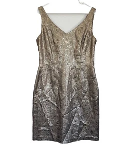 LAUREN Ralph Lauren Shiny Gold Champagne Paisley Sleeveless Party Dress Size 12 - Picture 1 of 13