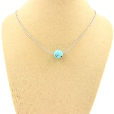 Steine Und Minéraux. Halskette 1 Perle Howlith Türkis 8 Mm. Kette Stahl - Bild 1 von 4