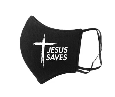 CUSTOM Christian Cross Jesus Saves Face Mask, 3 Layers, Washable Face Masks - Image 1 of 4