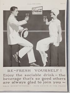 1925 COCA-COLA COKE Print Advertising Re-Fresh Yourself B&W White suit Flapper