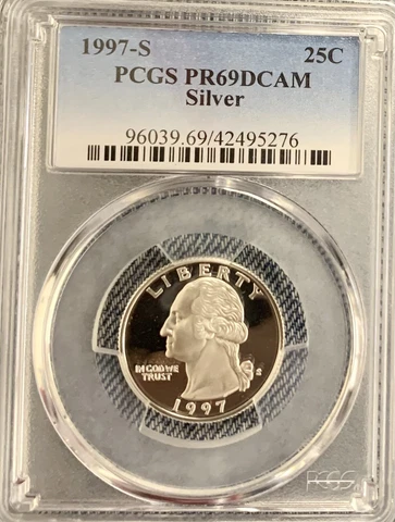 1997 S 25C Silver Washington Quarter Proof PCGS PR69DCAM, Fast Shipping Cover