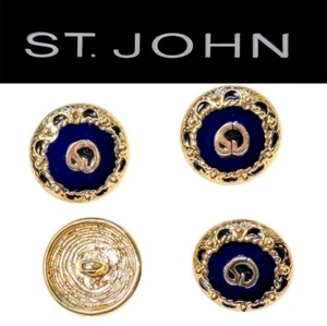 St John Knits (0.6 Inch) Gold Tone Dark Blue Enamel Round Logo Round Buttons - Picture 1 of 1