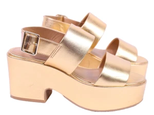 H&M Plateauschuhe Sandalen Gr. 37 gold metallic breite Riemchen Absatz SH512 - Bild 1 von 12