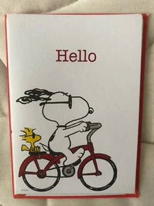 PEANUTS~HOLA Snoopy & Woodstock Bicicleta Montar Tarjeta en Blanco~4”X 3+”~NUEVO~2020~Fast Sh - Imagen 1 de 3