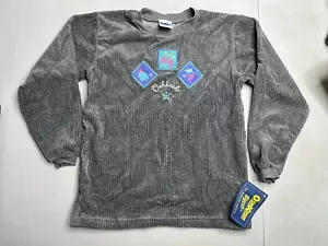 New VTG Oshkosh Corduroy Grey Embroidered Pullover Top Long Sleeve Shirt Sz 6 - Picture 1 of 7