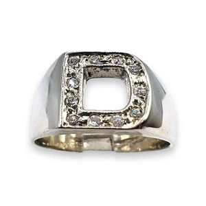 925 Sterling Silver INITIAL LETTER D CZ Unisex Ring Size 7.25 - Picture 1 of 10