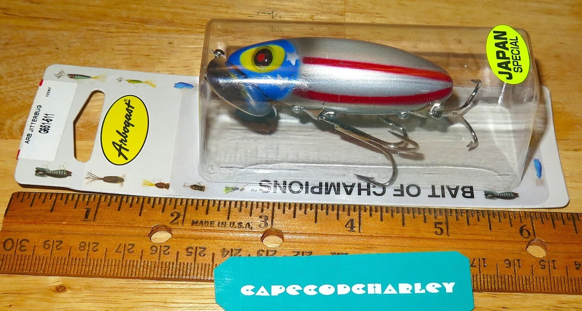 ルアー・フライ USED OLD FRED ABOGAST JITTERBUG WAR II 3 Old FRED ARBOGAST JITTERBUG LURE BAIT BLACK AKRON OHIO vintage