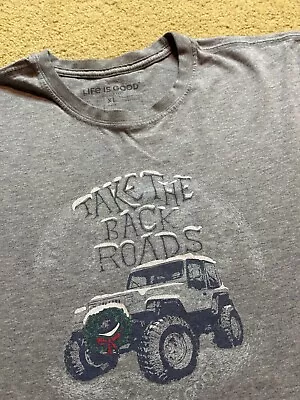 Life Is Good Take The Back Roads Christmas Crusher Tee Short Sleeve T Shirt XL - Image 1 of 4