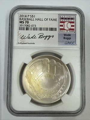 2014-P BASEBALL HALL OF FAME SILVER DOLLAR MS 70 NGC Wade Boggs - Image 1 of 4