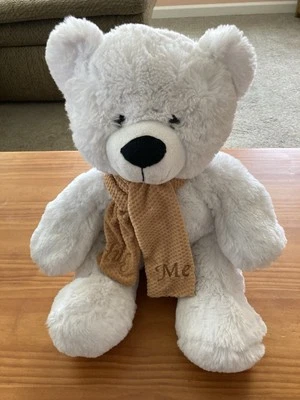 LARGE Fukei Industrial White HUG ME Teddy Bear w/Scarf Plush Stuffed Animal Doll - Image 1 of 4