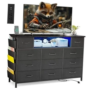 Black Dresser for Bedroom with Power Outlets and LED Lights 11 Drawers with - Picture 1 of 7