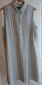 Tahari Striped Sleeveless Shirt Dress Size XL 100% Linen Gray White - Picture 1 of 6