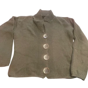 Reine handgestrickte Baumwolle Pullover grün Grob Stehkragen Knöpfe Damen Medium/Large - Bild 1 von 9