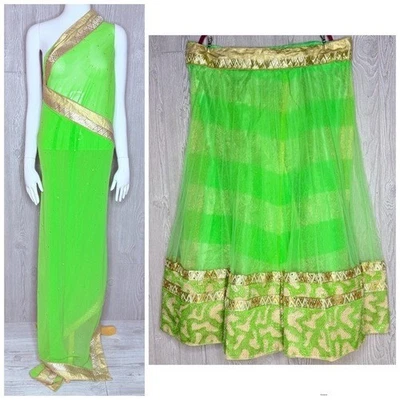 Chiffon tulle maxi long metallic Skirt & Sarie tie back mirror detail green xxl - Image 1 of 4