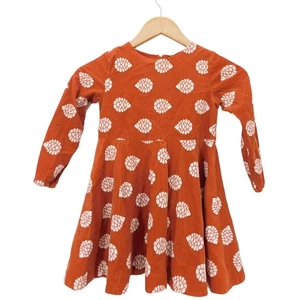 Jacadi Girls Orange Hedgehog Print Long Sleeves Corduroy A-line Dress Size 6A - Picture 1 of 3