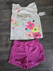 New Girls Summer Carter’s Outfit Size 5T Includes 100% Cotton Shirt And Shorts - Picture 1 of 6
