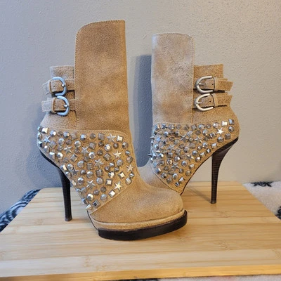 Jeffrey Campbell Ibiza Últimos Botines Para Mujer Talla 7 Bronceado Carnegie Tachonado Stilleto Foto 1 de 4