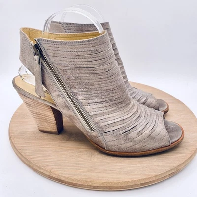 Paul Green Cayanne Botas Mujer 10 Beige Cuero Metálico Plisado al Tobillo Peep Foto 1 de 4