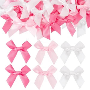 90 Stück Mini Satinband Schleifen 5x5cm Selbstklebend Weiß Rosa Deko - Bild 1 von 7