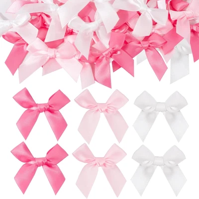 90 Stück Mini Satinband Schleifen 5x5cm Selbstklebend Weiß Rosa Deko - Bild 1 von 4
