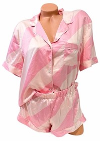 Victoria&rsquo;s Secret Satin Pajama Set Pink Signature Stripe 2pc Size L