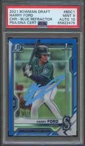 2021 Bowman Chrome #BDC1 Harry Ford Blue Refractor Auto /150 PSA 9/10 