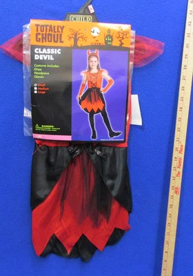 Lindo Disfraz Clásico Diablo Halloween Rojo Negro Vestido Cuernos Totalmente Ghoul Niñas Foto 1 de 4