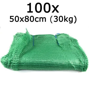100x Net Sacks Vegetables Mesh Bags Logs Kindling Wood Carrot Onions Green 30kg - Picture 1 of 6