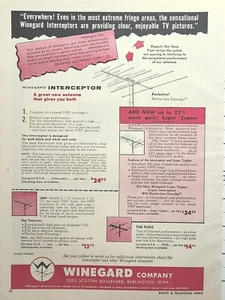 Antena de televisión Winegard The Interceptor Burlington IA anuncio impreso vintage 1955 - Imagen 1 de 2