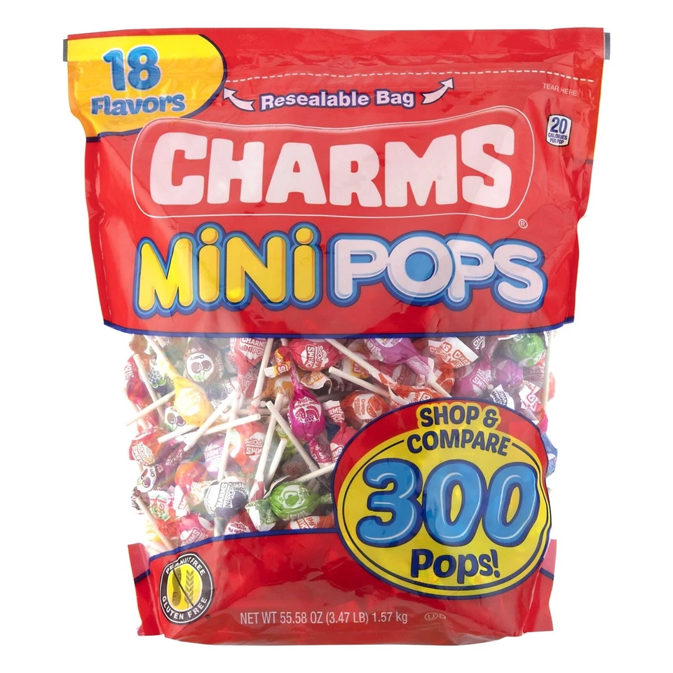 Charms Minipops 12 Assorted Flavors 300 Mini Pops in a Resealable Bag