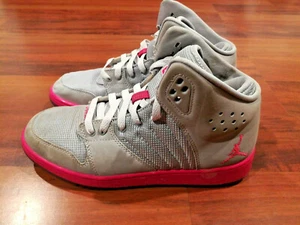 Nike AIR Jordan 1 Flight 4 Premium Girls Basketball Shoes Gray Pink Size 6Y  - Picture 1 of 6
