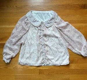 Whimsigoth Victorian J-fashion Lolita Jirai Ivory Pink Rose Wide Collar Shirt M - Bild 1 von 11
