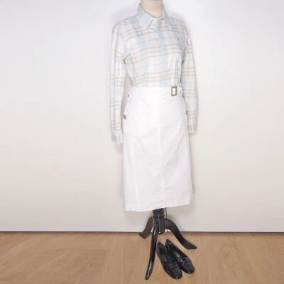 Falda Midi Marina Rinaldi Línea A Blanca Algodón Lona Hebilla Botones Talla L 27 Foto 1 de 4