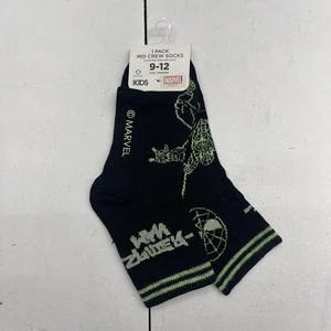 Marvel Black Spiderman Printed Mid Crew Socks Youth Size 9-12 - Picture 1 of 5