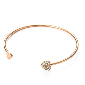 Double Heart Women Crystal Bracelet Gift For Girlfriend Opening Cuff Gold Silver - Picture 1 of 25