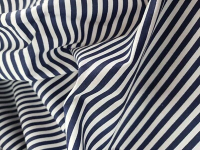 Striped Polycotton fabric 5mm Stripes Navy Stripe Fabric 150cm wide Free Samples - Image 1 of 4