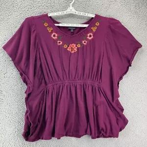 Top contadino Lane Bryant taglia 18/20 ricamato boho viola rosa colorato floreale - Foto 1 di 12