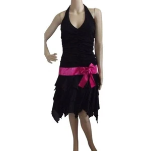 Rampage Dress Small Black Pink Ruched Mesh Halter asymmetrical tiered hem y2k - Picture 1 of 8