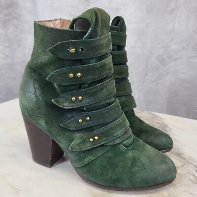 Jeffrey Campbell ELLIERAY Size 6.5 Green Suede Inside Zip Strappy Chunky Heel - Image 1 of 4