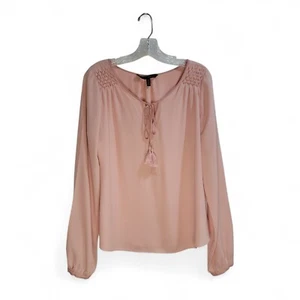 White House Black Market Pink Sheer Lined Blouse Pleated Shoulder 10 Cottagecore - Picture 1 of 7