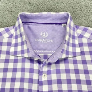 Bugatchi Uomo Dress Shirt Men 17 34/35 Purple Plaid Button Up Long Sleeve Preppy - Picture 1 of 14