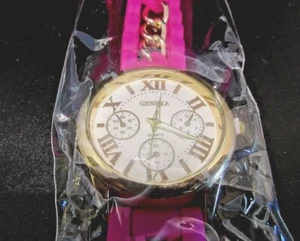 Nuevo Reloj Analógico Cuarzo Acero Inoxidable Banda Rosa Ginebra Moda Sellado 47mm - Imagen 1 de 4