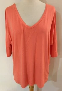 MELA PURDIE Coral Salmon V-Neck Front & Back 3/4 Dolman Sleeve T-Shirt Top 14 EC - Picture 1 of 7