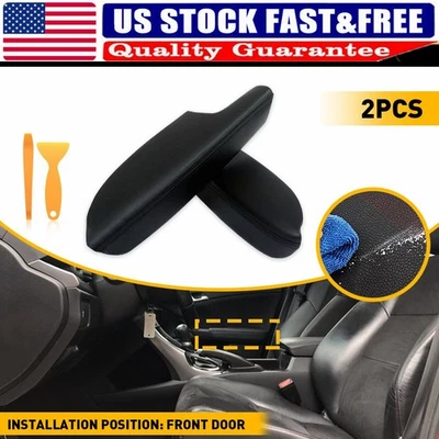 Para 2009-2014 Acura TSX couro porta frontal apoio de braço capa painéis pele 2 peças preto - Imagem 1 de 4