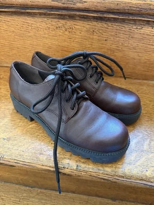 Винтажные коричневые кожаные коренастые оксфорды SONOMA Y2K 90-х с зажимной подошвой размер 6 - Изображение 1 из 4